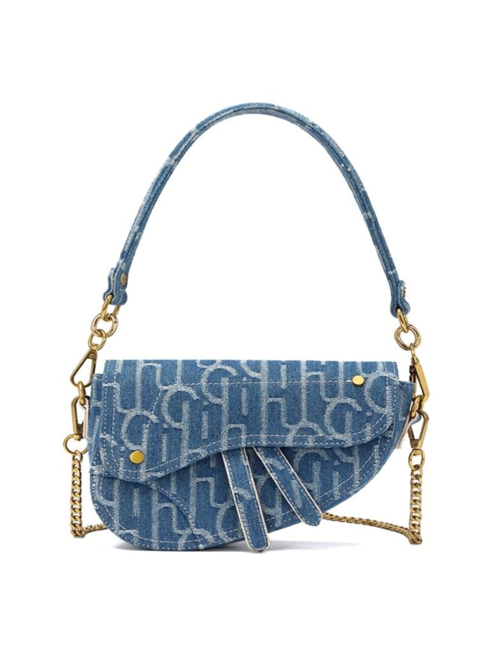 Denim Saddle Bag Clutch Purse Shoulder Handbag for Girls Women Trendy Design